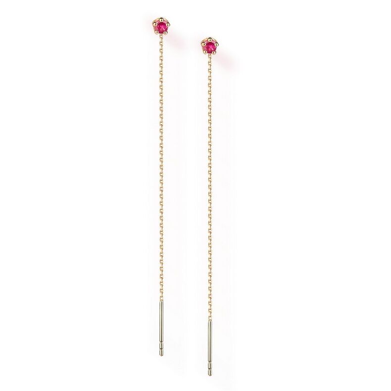 Ladies Tassel Allergy Free Ruby Earrings with 14k Yellow Gold